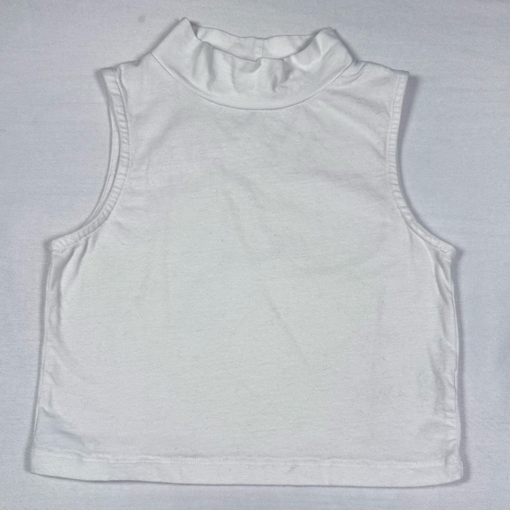 White Sleeveless Mock Neck Crop Top